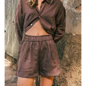 ROVE SUMMER Shorts 100% Linen in Coffee Dark Brown Size Small